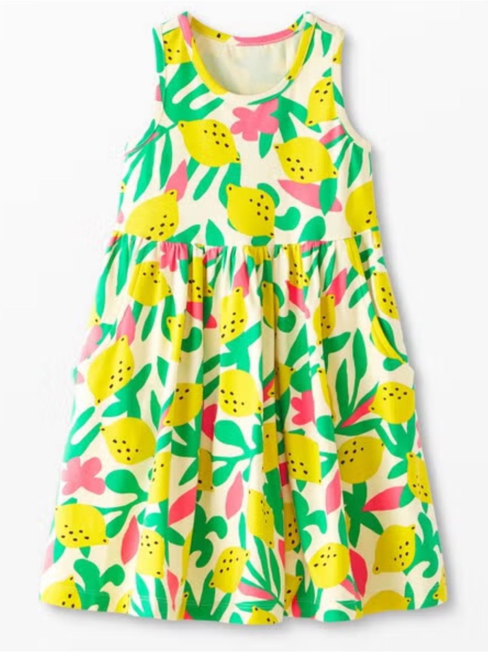 Hanna Andersson Girls Yellow Zesty Citrus Lemon Racerback Skater Tank Dress